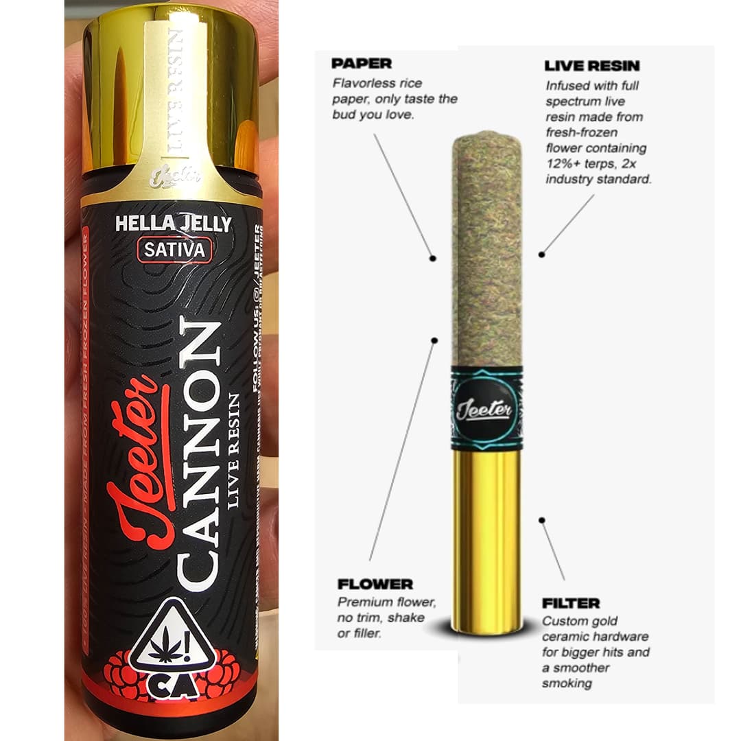 Hella Jelly - 1.3g Live Resin Infused Cannon - Preroll Single Joint Blunt - Jeeter