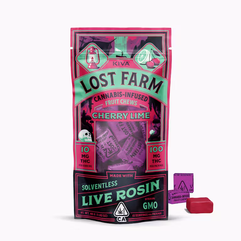 Lost Farm  Cherry Lime x GMO Live Rosin Chews - 10mg THC Each x 10 pc Multipack - Kiva
