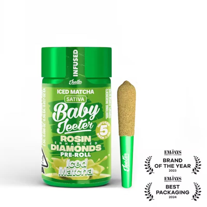 Iced Matcha - 0.5g x 5 PACK BABY JEETER QUAD INFUSED PREROLL - ROSIN DIAMONDS INFUSED AND KIEF COATED - Jeeter