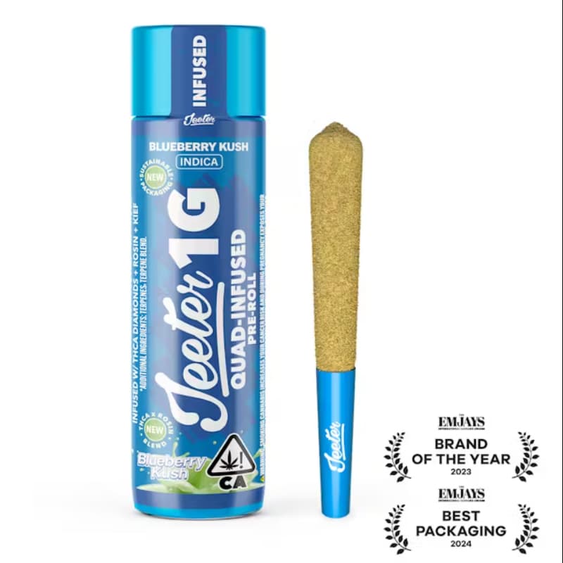 Blueberry Kush - 1G PREROLL SINGLE - ROSIN AND DIAMOND INFUSED AND KIEF COATED - Jeeter