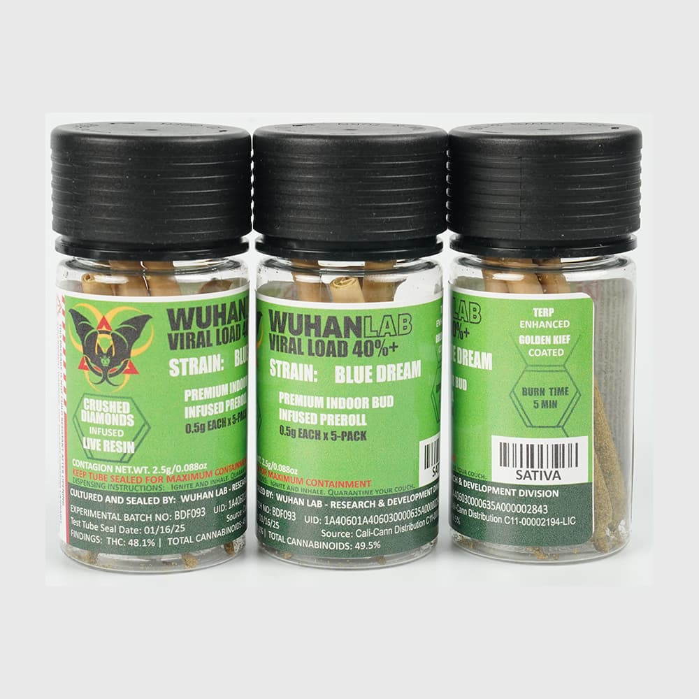 Blue Dream - 0.5g x 5 PACK Viral Load 40 - PREMIUM INDOOR BUD DIAMOND INFUSED KIEF COATED - Wuhan Lab