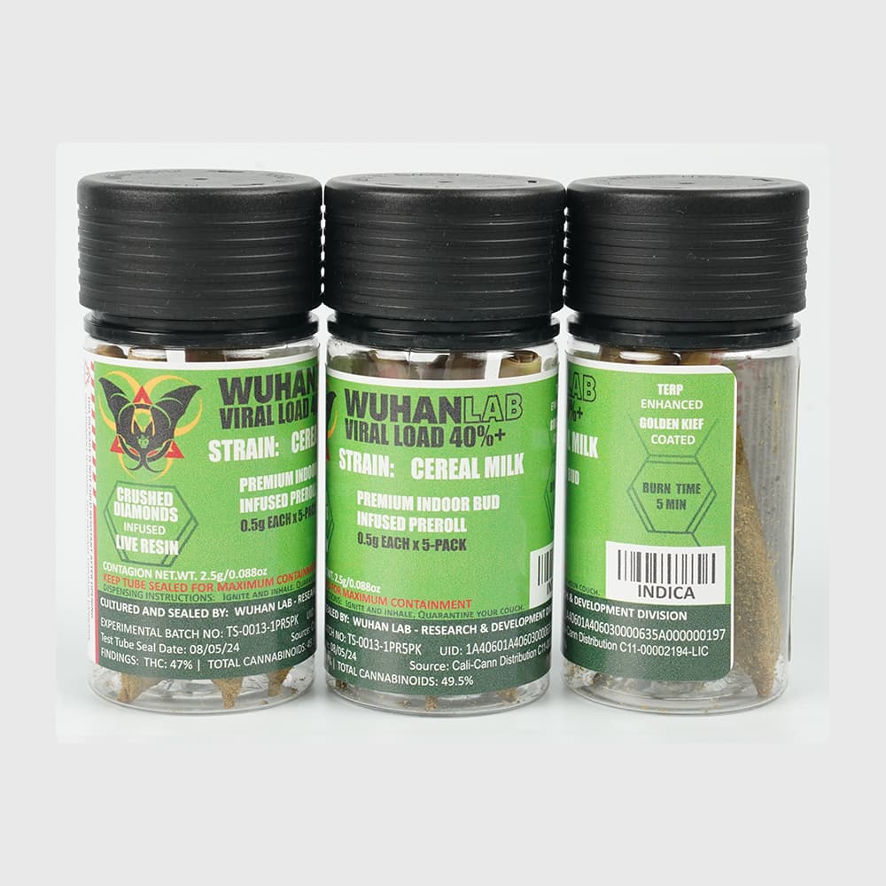 Cereal Milk - 0.5g x 5 PACK Viral Load 40 - PREMIUM INDOOR BUD DIAMOND INFUSED KIEF COATED - Wuhan Lab