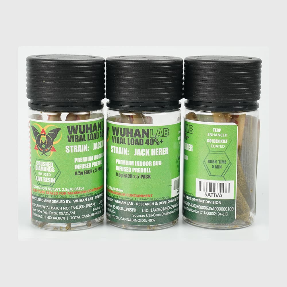 Jack Herer - 0.5g x 5 PACK Viral Load 40 - PREMIUM INDOOR BUD DIAMOND INFUSED KIEF COATED - Wuhan Lab