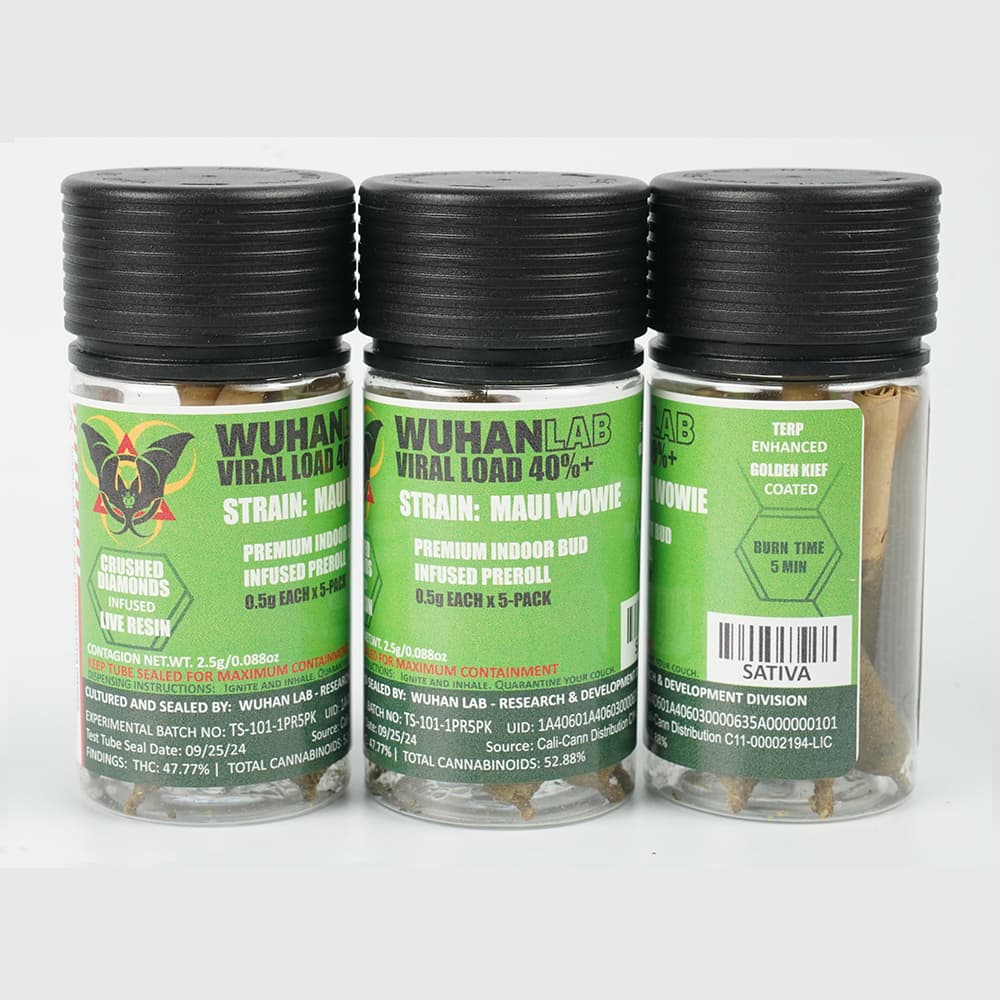 Maui Wowie - 0.5g x 5 PACK Viral Load 40 - PREMIUM INDOOR BUD DIAMOND INFUSED KIEF COATED - Wuhan Lab