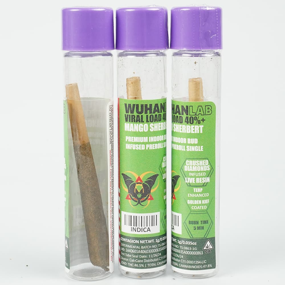 MANGO SHERBERT - 1g Viral Load 40 - PREMIUM INDOOR BUD DIAMOND INFUSED KIEF COATED - Wuhan Lab