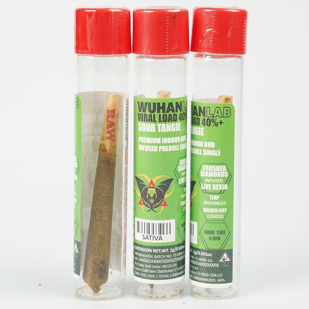SOUR TANGIE - 1g Viral Load 40 - PREMIUM INDOOR BUD DIAMOND INFUSED KIEF COATED - Wuhan Lab