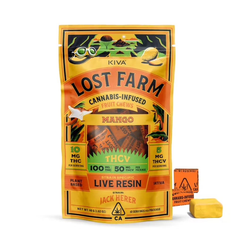 Lost Farm Mango x Jack Herer Live Resin Chews - 10mg THC : 5mg THCV Each x 10 pc Multipack - Kiva