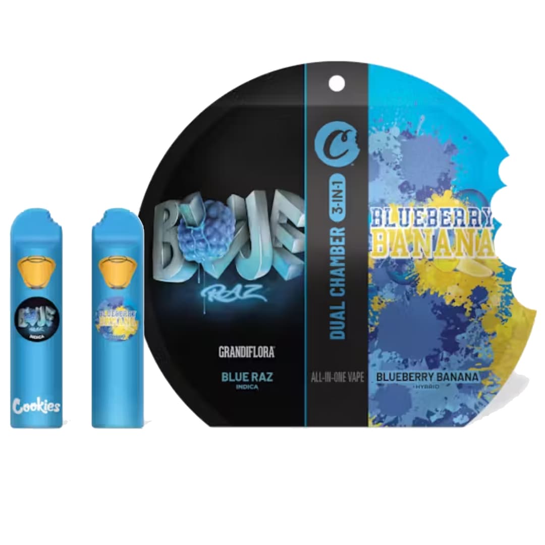 Blueberry Banana / Blue Raz - 2 x 0.5g All-in-One Dual Chamber Disposable Vape - Cookies