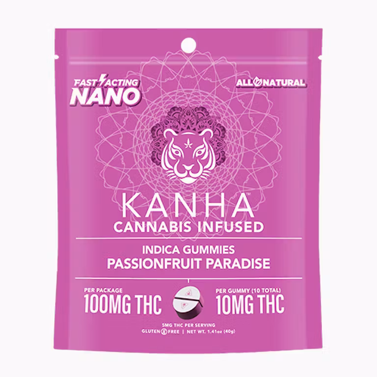 Passionfruit Paradise - 10mg THC EACH X 10 Pack Fast Acting NANO Cannabis Infused Gummies - Indica - Kanha