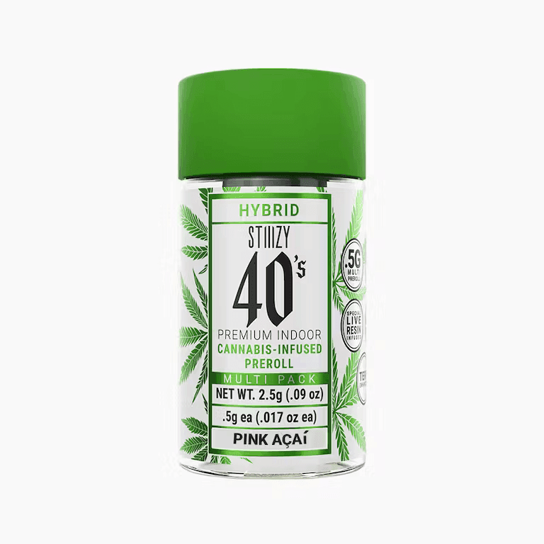 PINK ACAI - 0.5G EACH X 5 PACK 40S MINI PREROLL - LIVE RESIN INFUSED KIEF COATED - STIIIZY